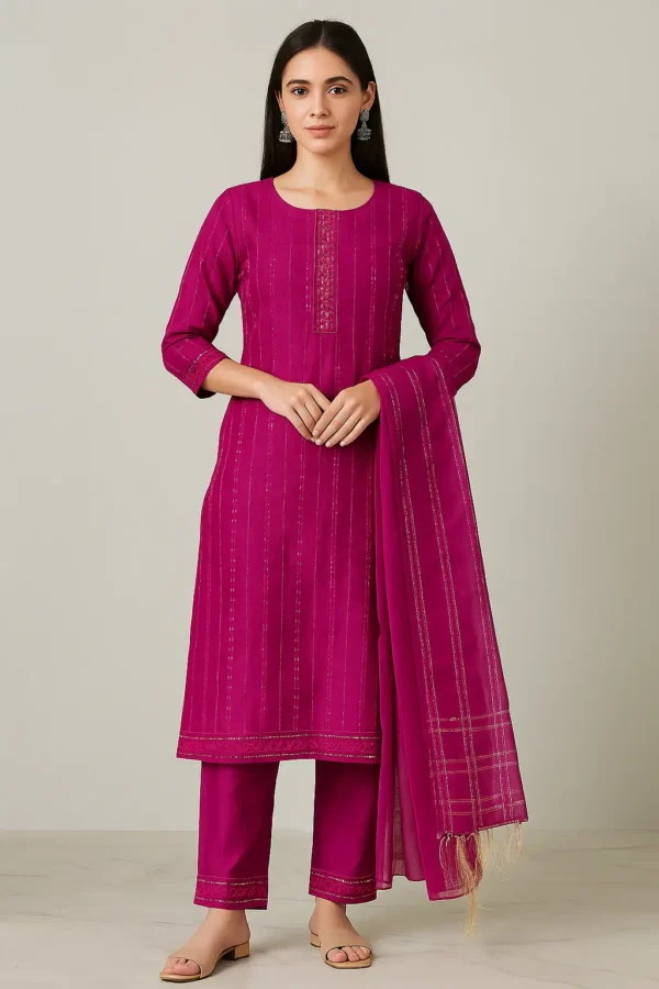 Mirror Work Cotton Kurta Pant Dupatta Set