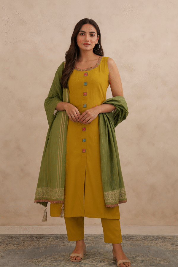 Mustard Yellow Festive Kurta Pant Dupatta Set