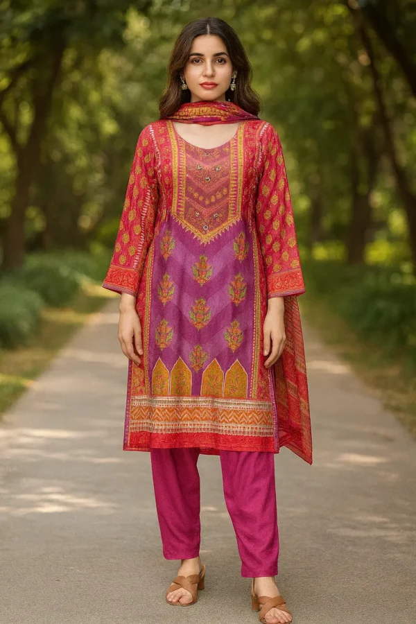 Vibrant Printed Crepe Suit