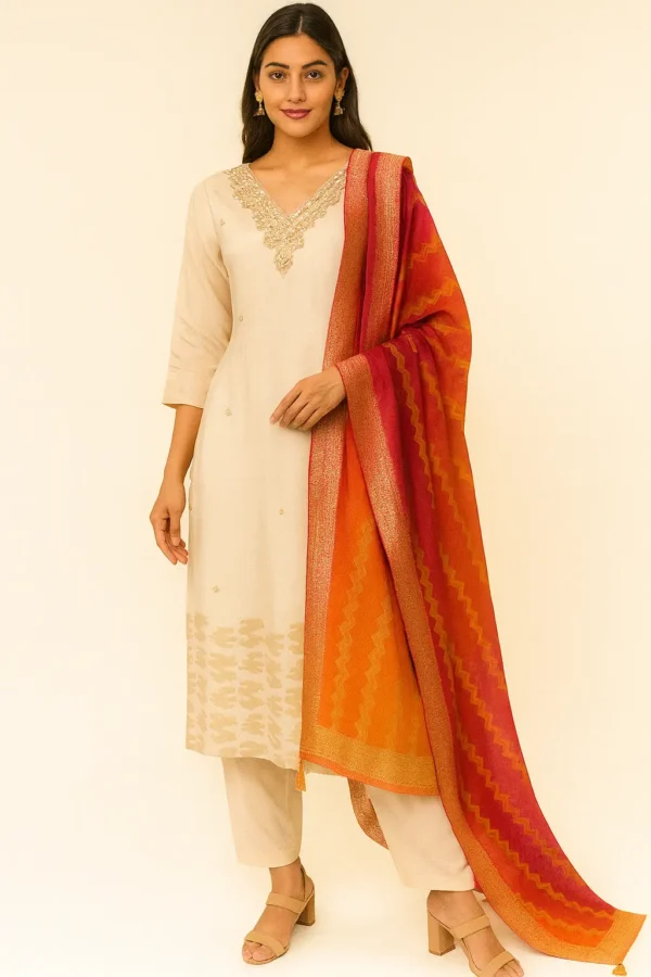 Pure Shimmer Cream Suit with Dupatta