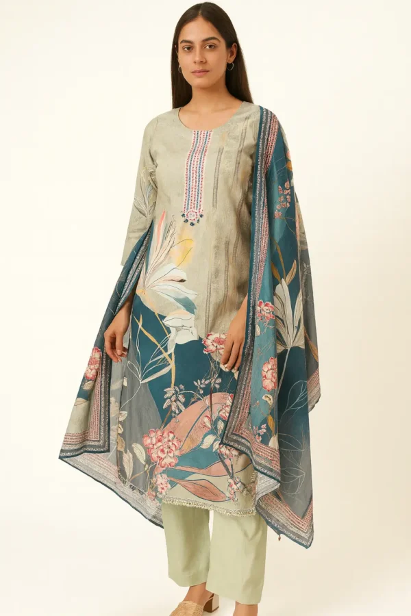 Cotton Digital Print Kurta Pant Dupatta Set