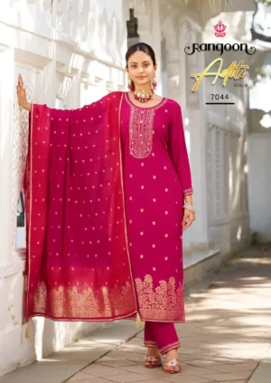 KPD-207-2 Elegant pink jacquard silk suit set