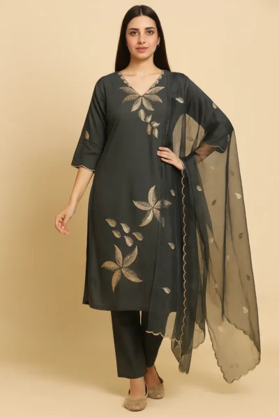 KPD-223-1 Roman Silk Embroidered Kurta Pant with Dupatta