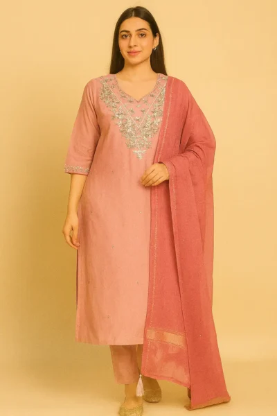 KPD-232-1 Roman Silk Embroidered Kurta Pant Dupatta Set