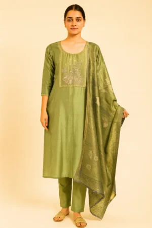 KPD-239-1 Shimmer Silk Embroidered Kurta Pant with Dupatta