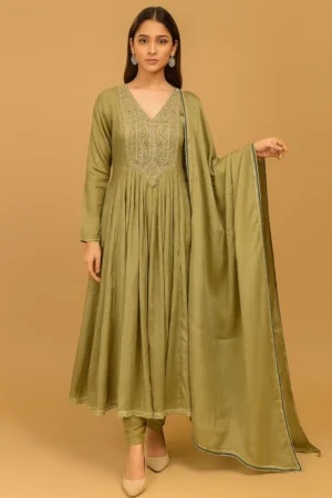 KPD-241-1 Elegant Green Anarkali Chinon Kurta Set with Dupatta