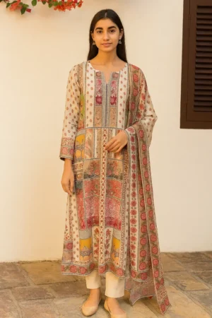 KPD-244-1 Elegant Multi-Print Russian Silk Kurta Set with Dupatta