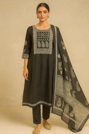 KPD-248-1 Cambric Cotton Kurta Pant Dupatta Set