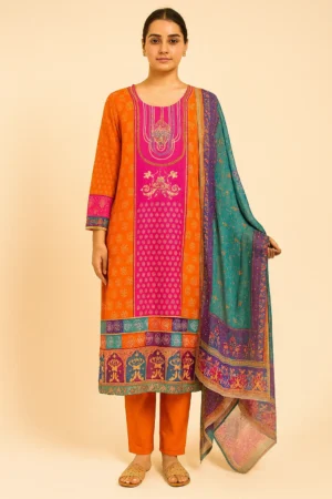 KPD-249-1 Designer Silk Fabric Kurta Pant Dupatta Set