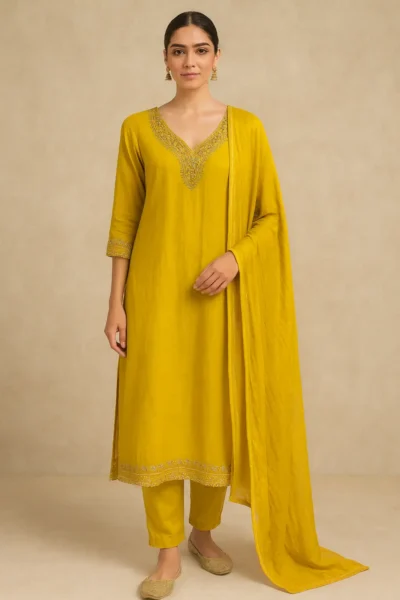 KPD-254-1 Yellow Vatican Silk Kurta Pant Dupatta Set