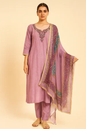 KPD-255-1 Lavender Embroidered Vatican Silk Suit Set