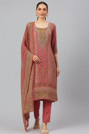 KPD-264-1 Elegant Russian Silk Embroidered Kurta Pant Dupatta Set