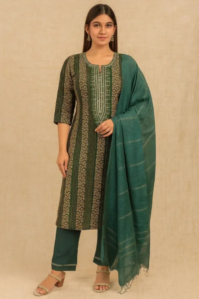 KPD-268-1 Elegant Dark Green Printed Rayon Kurta Set