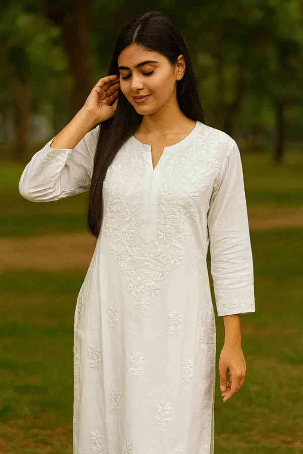 White Chikankari Cotton Kurti