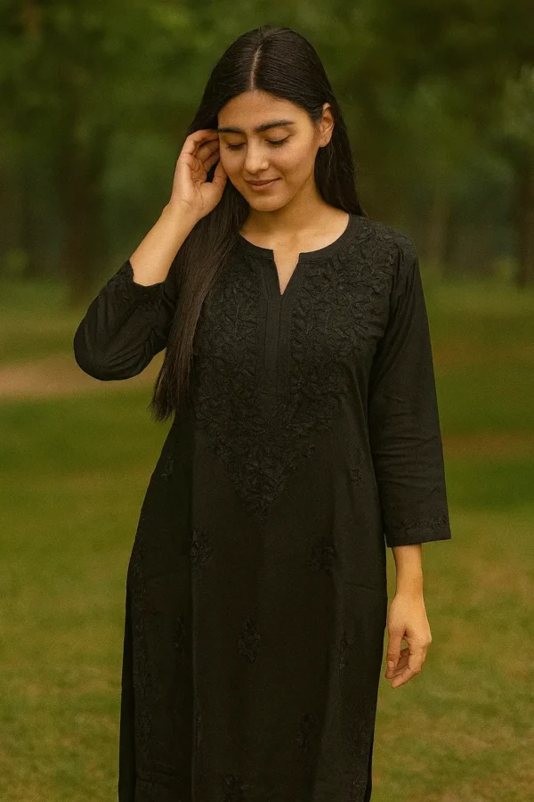 Elegant Black Cotton Chikankari Kurta