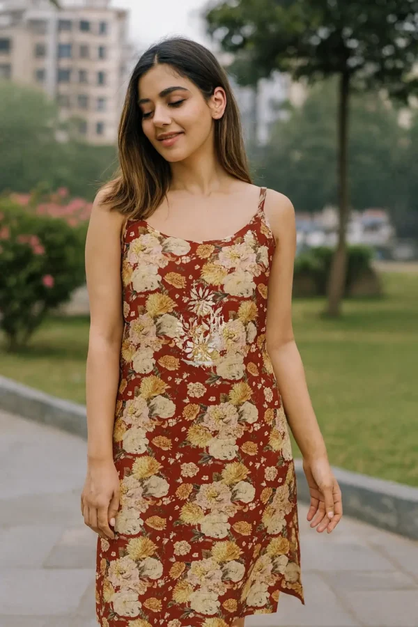 Maroon Floral Spaghetti Strap kurta