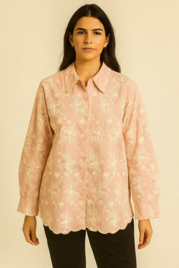 Elegant Off-White Floral Embroidered Shirt