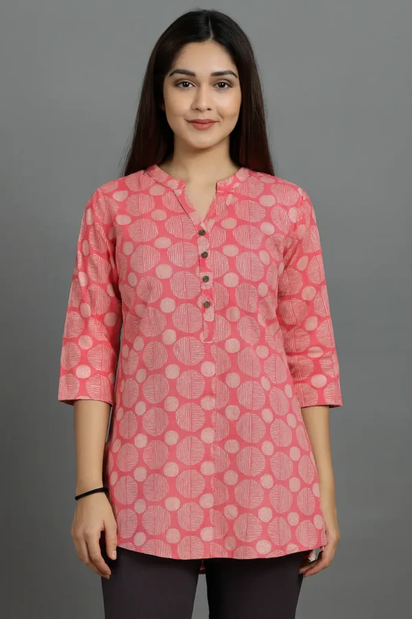 Pink Geometric Print Cotton Kurti