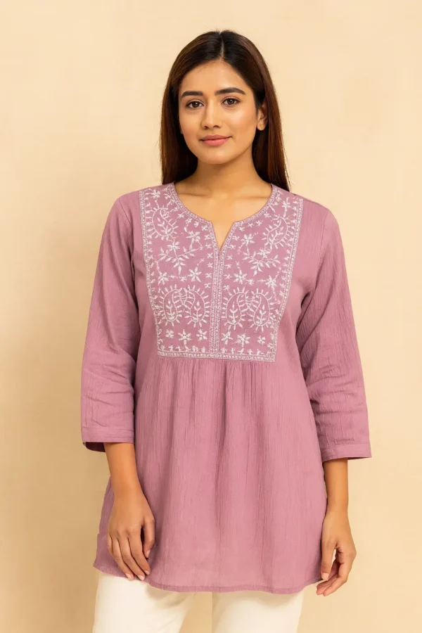 Lavender Embroidered Cotton Kurti