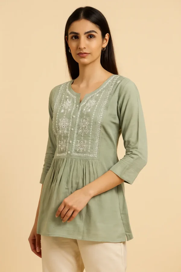 Pastel Green Embroidered Short Kurti