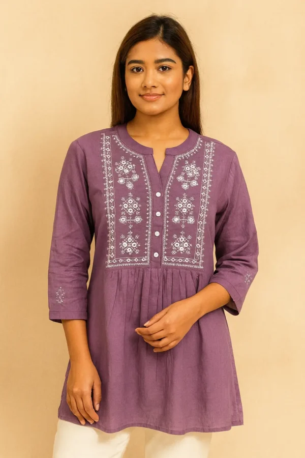 Lavender Embroidered Straight Kurti
