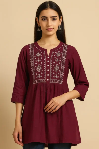 SK-75-1 Wine Purple Embroidered Rayon Top