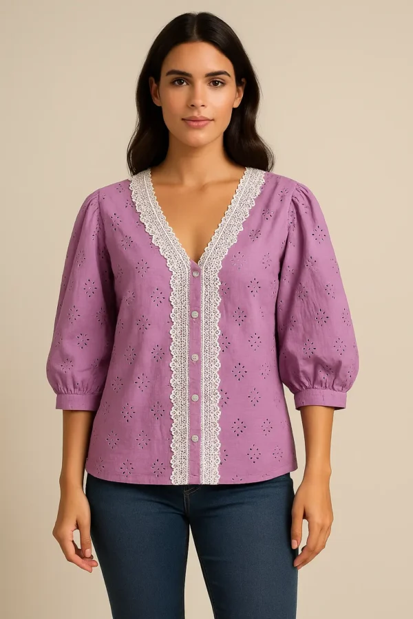 Lavender Lace Trim Cotton Top