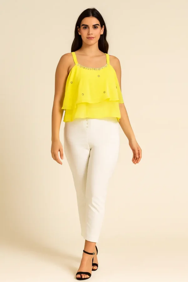 Yellow Layered Sleeveless Party Top