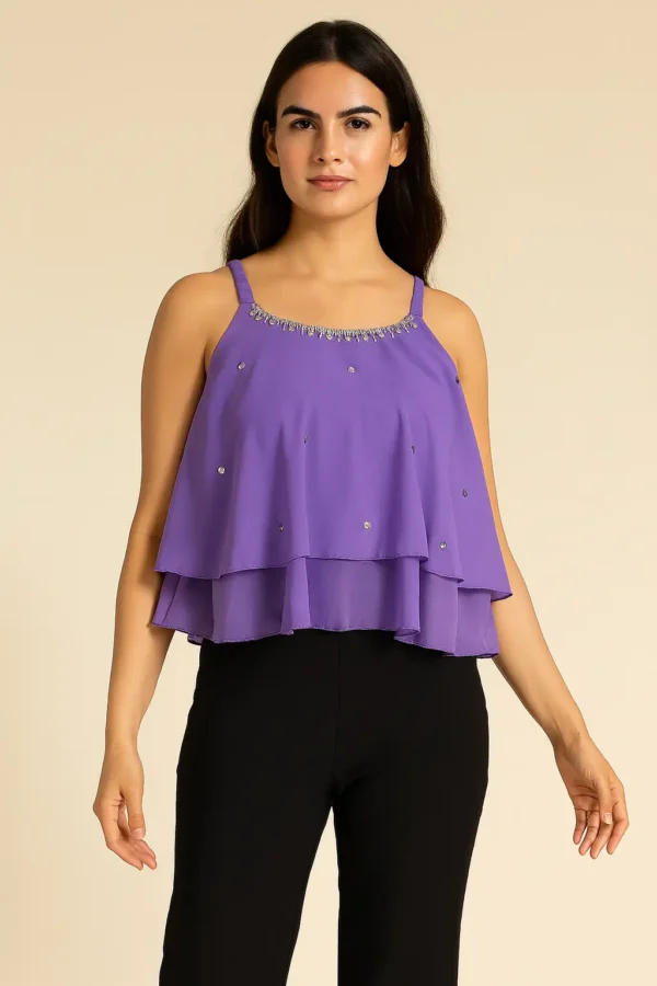 Purple Layered Sleeveless Party Top