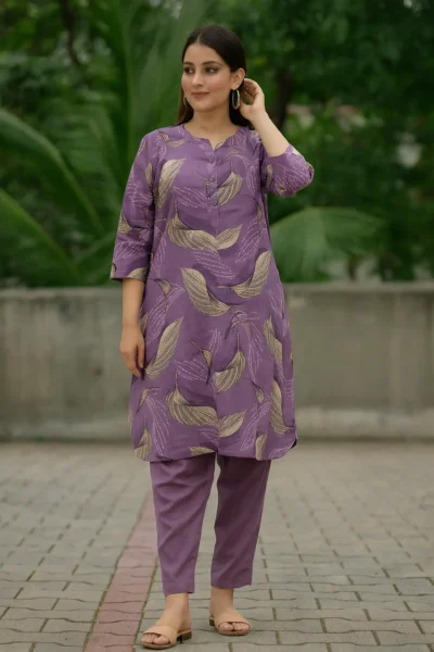 CRD-95-1 Purple Printed Cotton Co-ord Set