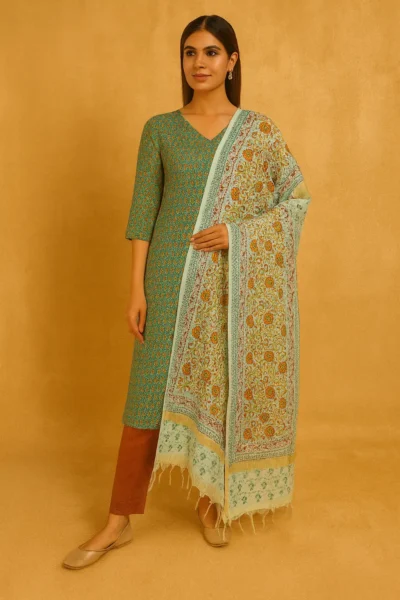 DPT-10-0 Katan Silk Handloom Dupatta – Elegant Floral & Vine Weave
