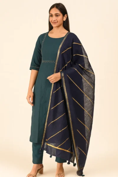 DPT-11-0 Elegant silk fabric dupatta with golden border and tassel detailing