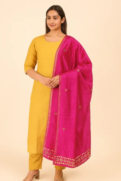 DPT-14-0 Silk Fabric Dupatta with Floral Border