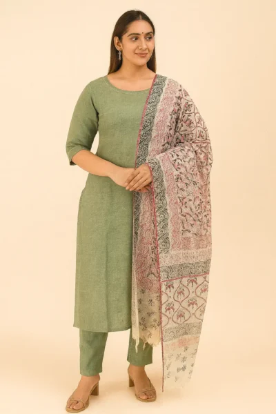 DPT-15-0 Banarasi Chanderi Handblock Print Dupatta