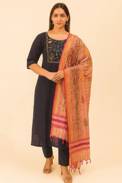 DPT-16-0 Cotton Dupain Handloom Print Dupatta