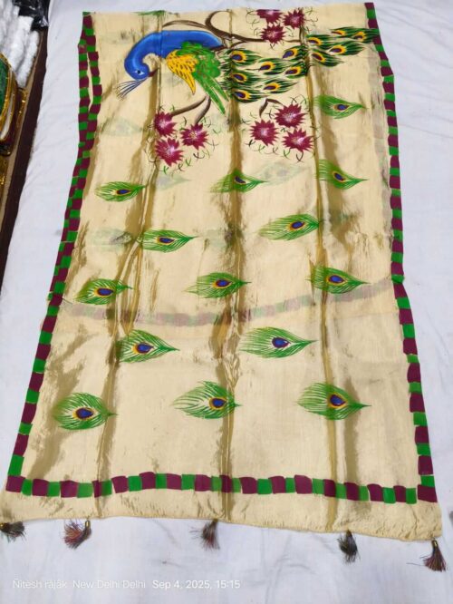 DPT-5-4 Hand-Painted Peacock & Feather Silk Dupatta Collection