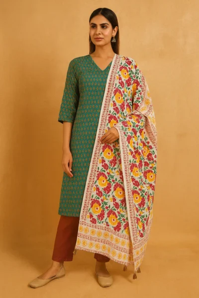 DPT-6-0 Floral Printed Cotton Dupatta with Tassel Border