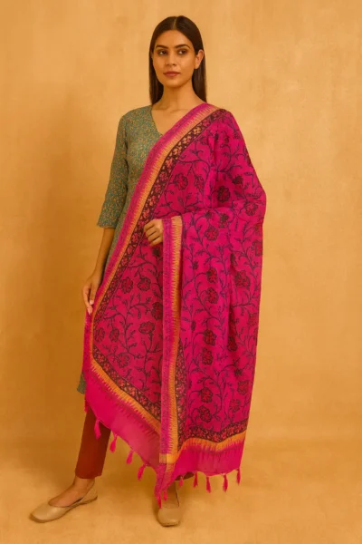 DPT-8-0 Katan Silk Handloom Dupatta – Floral Elegance Collection