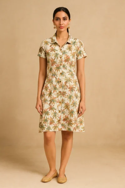 DRS-110-1 Floral Printed Cotton Shirt Dress