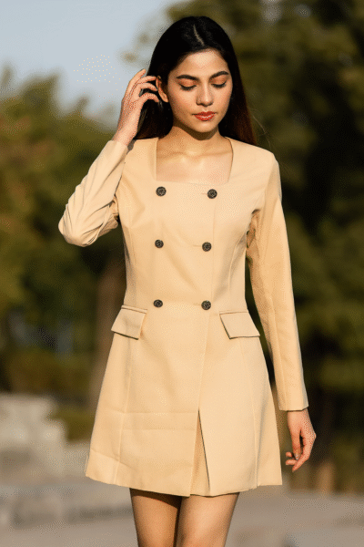 DRS-135-1 Imported Beige Lycra Blazer Style Dress