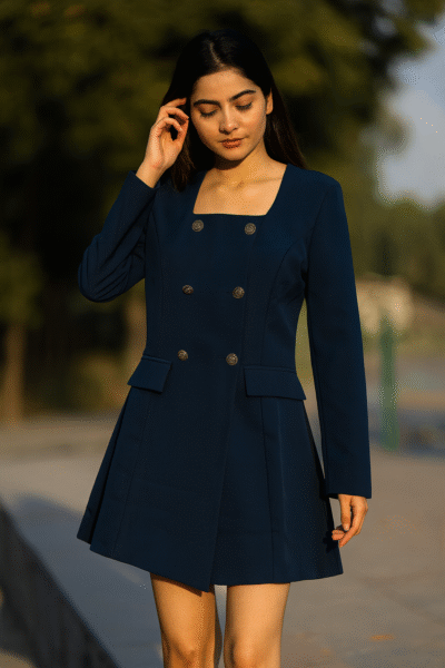 DRS-136-1 Imported Navy Blue Lycra Blazer Style Dress