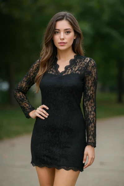 DRS-153-1 Black Lycra Lace Bodycon Dress