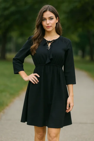 DRS-154-1 Black Imported Fabric A-Line Dress