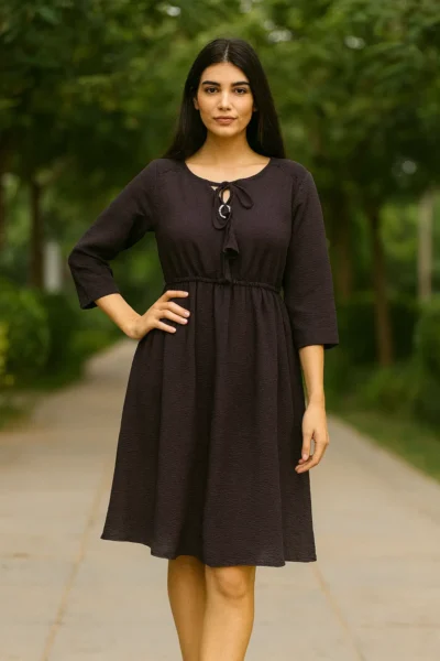 DRS-155-1 Navy Blue Imported Fabric A-Line Dress