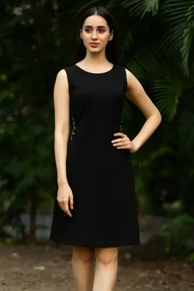 DRS-160-1 Black Imported Fabric Sleeveless Dress