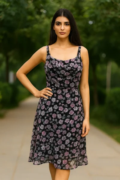 DRS-161-1 Black Floral Imported Fabric Dress