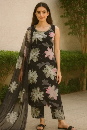 KPD-279-1 Floral Georgette Kurta Set with Pant & Dupatta