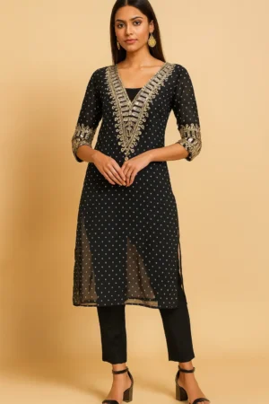 KPD-285-1 Black Mirror Work Georgette Kurta Pant Set