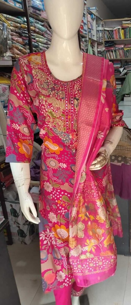 KPD-289-2 Vibrant Pink Floral Rayon Kurta Set with Pant & Dupatta