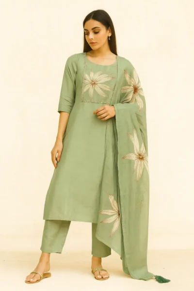 KPD-326-1 Light Green Vatican Fabric Embroidered Kurta Pant with Dupatta Set